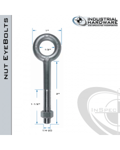 N2001-2: 1/4-20 x 2 in Long with 1-1/2 in Thread Plain Pattern Eyebolt with Nut Carbon Steel - Made in the USA