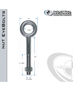 N2001-3: 1/4-20 x 3 in Long with 1-1/2 in Thread Plain Pattern Eyebolt with Nut Carbon Steel - Made in the USA