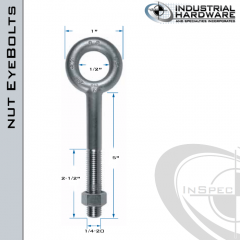 N2001-5: 1/4-20 x 5 in Long with 2-1/2 in Thread Plain Pattern Eyebolt with Nut Carbon Steel - Made in the USA