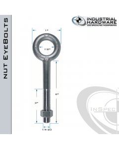 N2001-6: 1/4-20 x 6 in Long with 3 in Thread Plain Pattern Eyebolt with Nut Carbon Steel - Made in the USA