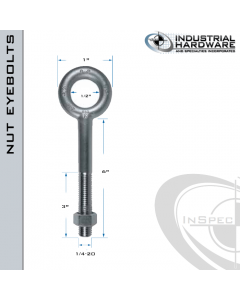 N2001-SS-6: 1/4-20 x 6 in Long with 3 in Thread Plain Pattern Eyebolt with Nut SS Type 304 - Made in the USA