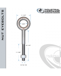 N2002-316SS-2-1/4: 5/16-18 x 2-1/4 in Long with 1-1/2 in Thread Plain Pattern Eyebolt with Nut SS Type 316 - Made in the USA