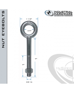 N2003-5: 3/8-16 x 5 in Long with 3 in Thread Plain Pattern Eyebolt with Nut Carbon Steel - Made in the USA