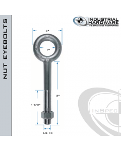 N2005-2: 1/2-13 x 2 in Long with 1-5/8 in Thread Plain Pattern Eyebolt with Nut Carbon Steel - Made in the USA