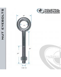 N2005-6: 1/2-13 x 6 in Long with 3 in Thread Plain Pattern Eyebolt with Nut Carbon Steel - Made in the USA