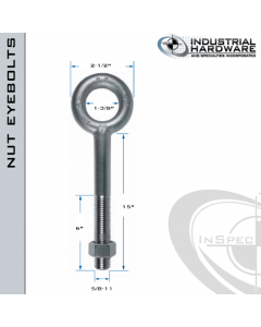 N2007-15: 5/8-11 x 15 in Long with 6 in Thread Plain Pattern Eyebolt with Nut Carbon Steel - Made in the USA