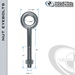 N2007-6: 5/8-11 x 6 in Long with 3 in Thread Plain Pattern Eyebolt with Nut Carbon Steel - Made in the USA