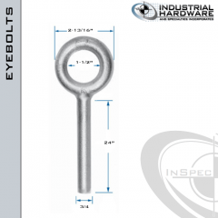 N2008-316SS-24-BLANK: 3/4 x 24 in Long Non Threaded Plain Pattern Eyebolt Blanks SS Type 316 - Made in the USA