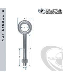 N2010-10: 1-8 x 10 in Long with 4 in Thread Plain Pattern Eyebolt with Nut Carbon Steel - Made in the USA