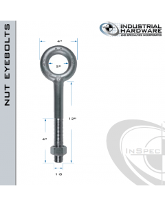 N2010-12: 1-8 x 12 in Long with 4 in Thread Plain Pattern Eyebolt with Nut Carbon Steel - Made in the USA