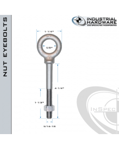 N2022-4-1/4: 5/16-18 x 4-1/4 in Long with 2-1/2 in Thread Shoulder Pattern Eyebolt with Nut Carbon Steel - Made in the USA