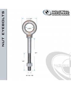 N2022-316SS-6: 5/16-18 x 6 in Long with 3 in Thread Shoulder Pattern Eyebolt with Nut SS Type 316 - Made in the USA