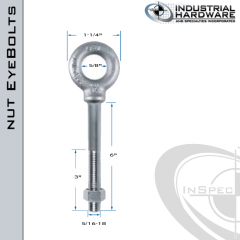 N2022-6: 5/16-18 x 6 in Long with 3 in Thread Shoulder Pattern Eyebolt with Nut Carbon Steel - Made in the USA