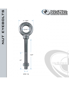 N2023-SS-10: 3/8-16 x 10 in Long with 4 in Thread Shoulder Pattern Eyebolt with Nut SS Type 304 - Made in the USA