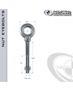 N2025-SS-12: 1/2-13 x 12 in Long with 4 in Thread Shoulder Pattern Eyebolt with Nut SS Type 304 - Made in the USA