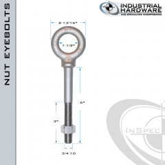 N2028-316SS-6: 3/4-10 x 6 in Long with 3 in Thread Shoulder Pattern Eyebolt with Nut SS Type 316 - Made in the USA