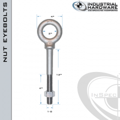 N2030-316SS-12: 1-8 x 12 in Long with 4 in Thread Shoulder Pattern Eyebolt with Nut SS Type 316 - Made in the USA