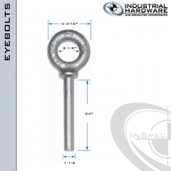 N2034-316SS-24-BLANK: 1-1/2 x 24 in Long Non Threaded Shoulder Pattern Eyebolt Blanks SS Type 316 - Made in the USA