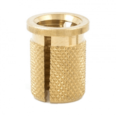 3/8-16 UNC x 0.625 PlastiSert Press-Fit Threaded Insert For Plastics - Flanged - Bottom Slot - Brass